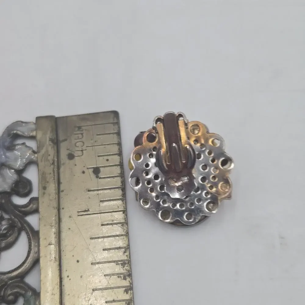 Vtg 50s Brown Lucite Bead Cluster Clip On Earrings Gold Tone Floral Statement